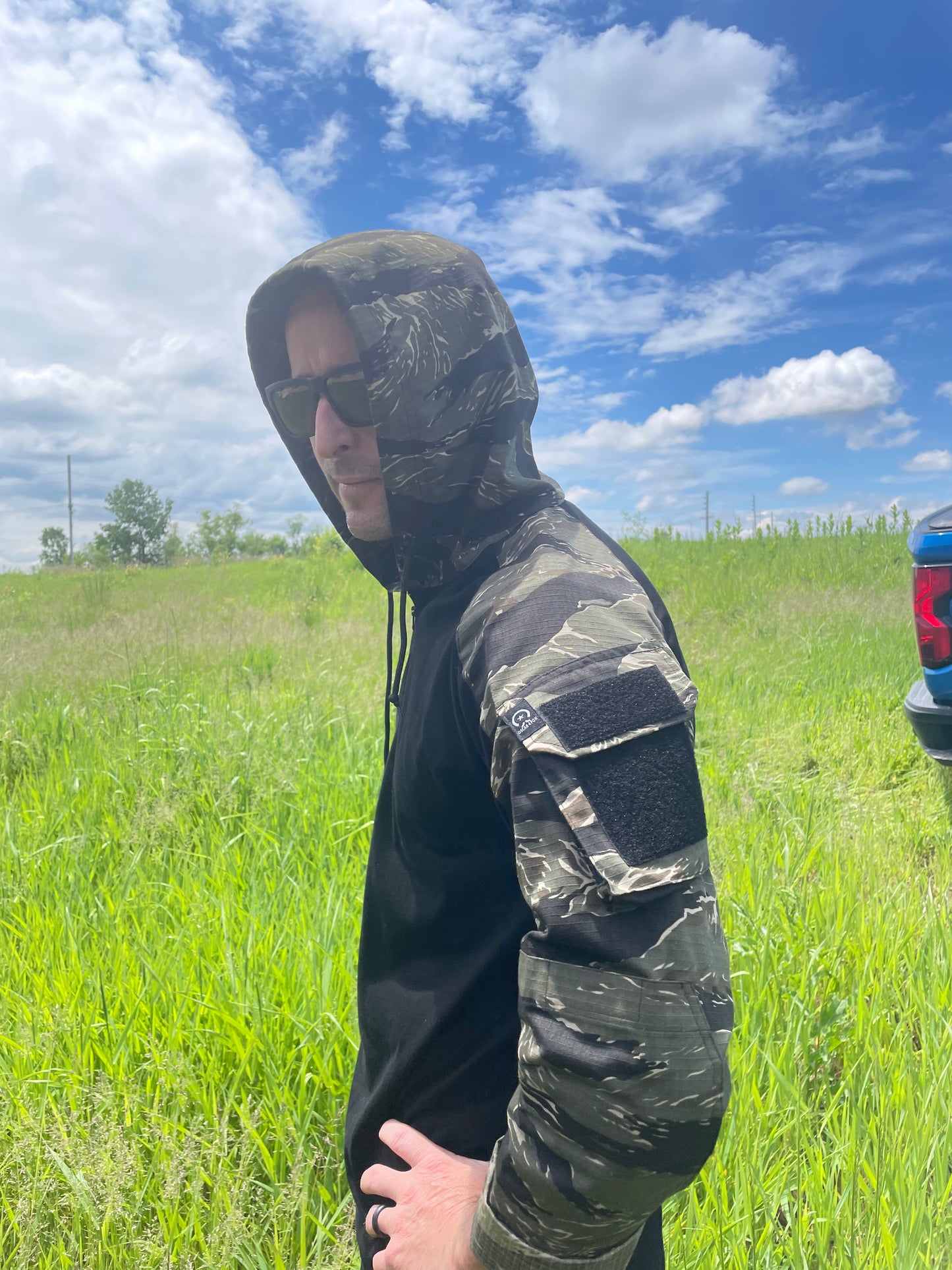 Tiger Stripe Black Hooded Combat Shirt