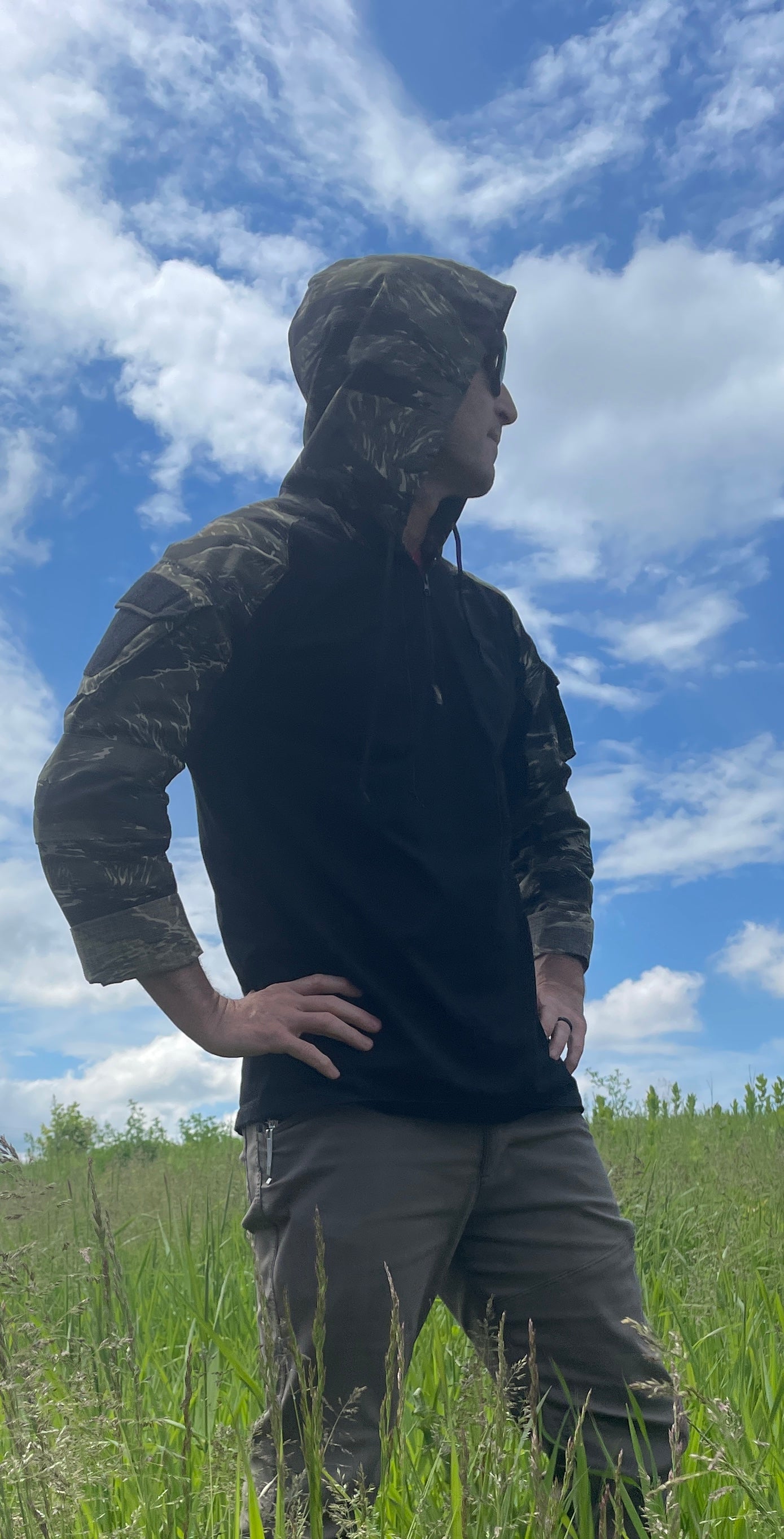 Tiger Stripe Black Hooded Combat Shirt